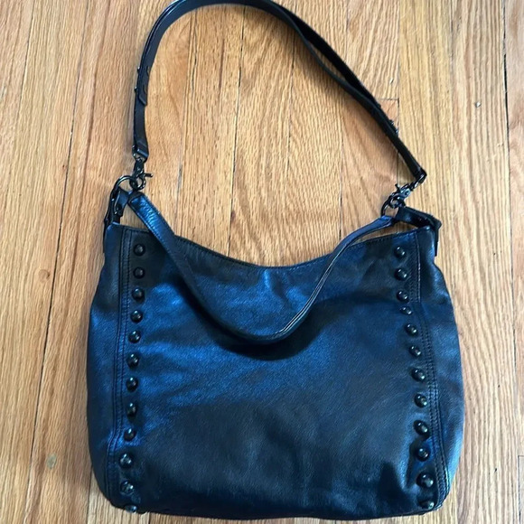 Loeffler Randall black leather shoulder bag black studs great pre owned cond - Picture 2 of 6